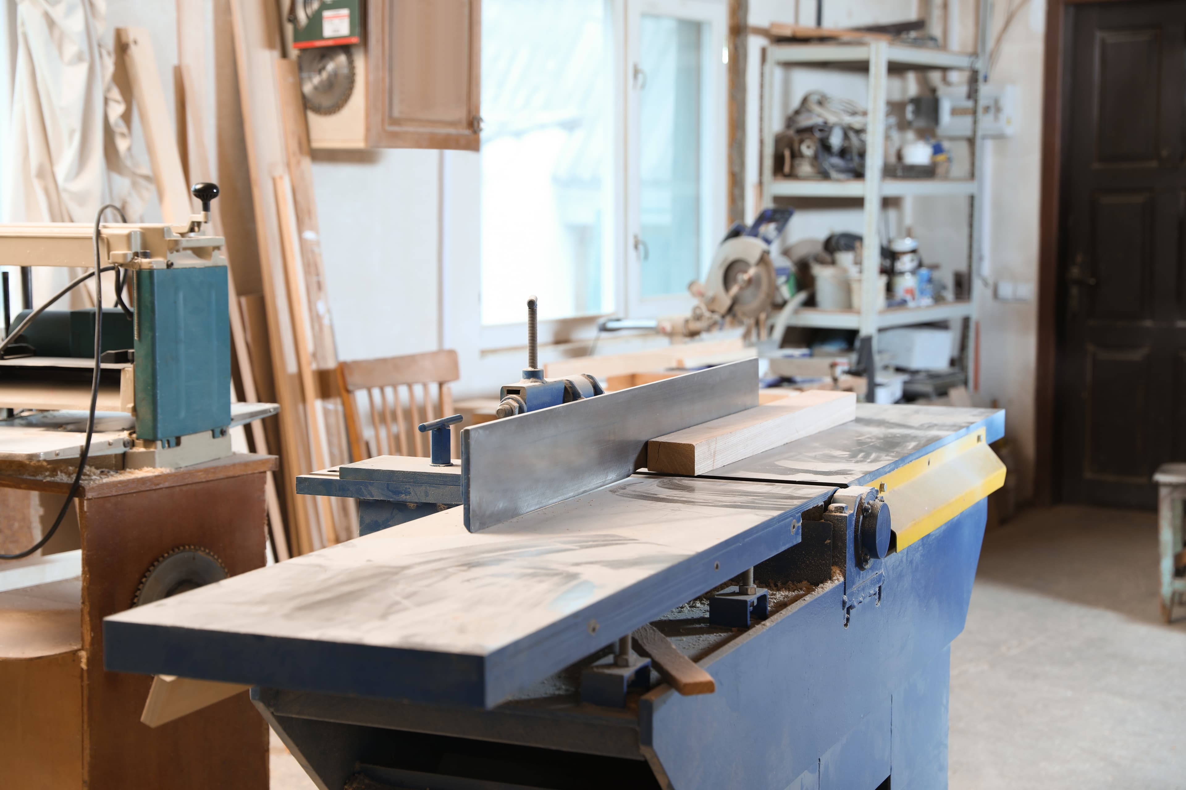 Wide view of a woodworking workshop.